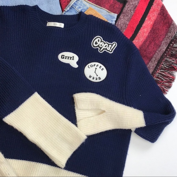 Mango Sweater Patches Knitted Color-Block - Picture 3 of 6